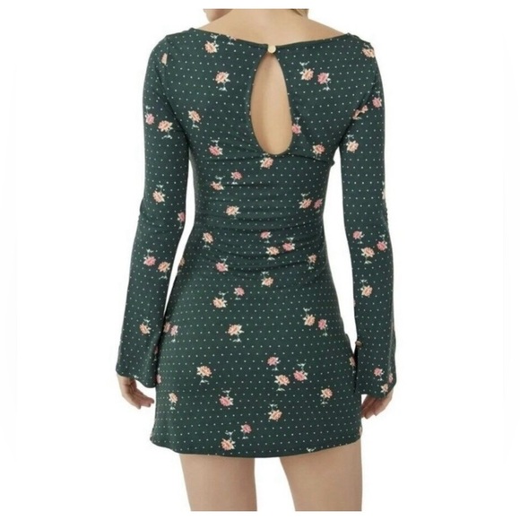 Free People Celia Floral Long Sleeve Emerald Dress NWT - Picture 3 of 7